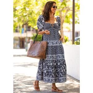 Sea New York Jasper Border Puff Sleeve Tiered Dress in Black Size L NWT